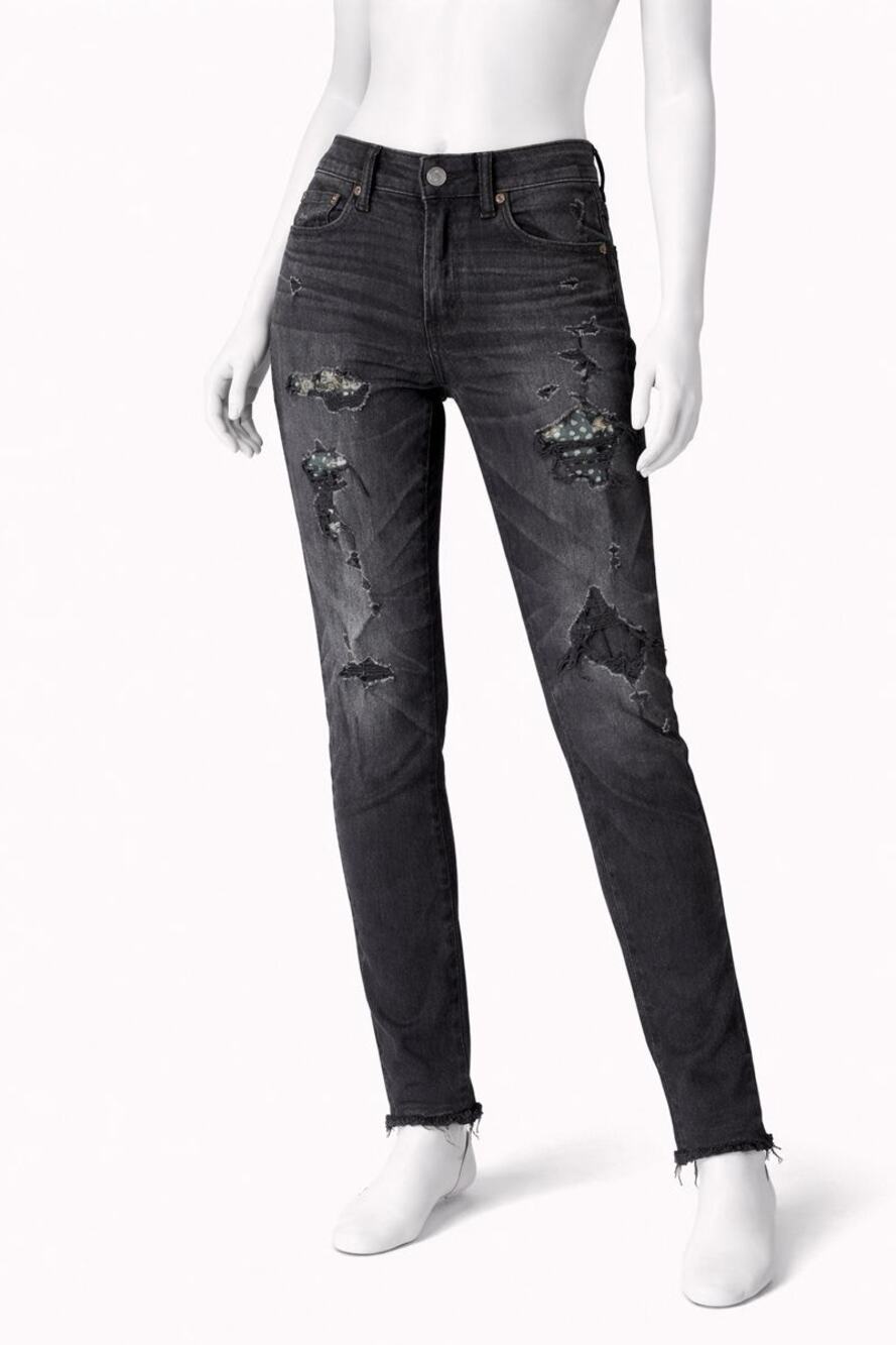 American Eagle Womens Black Distressed Skinny Jeans Stretch Denim Size 29x30